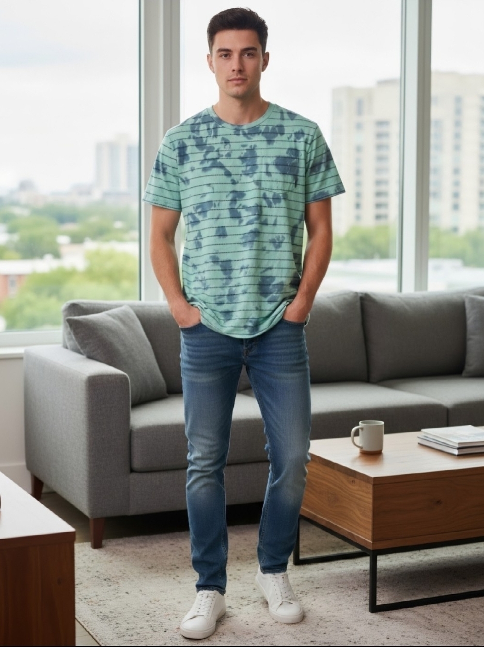 Vans Men’s Short Sleeve Mint Green Tie-Dye Stripe Tee